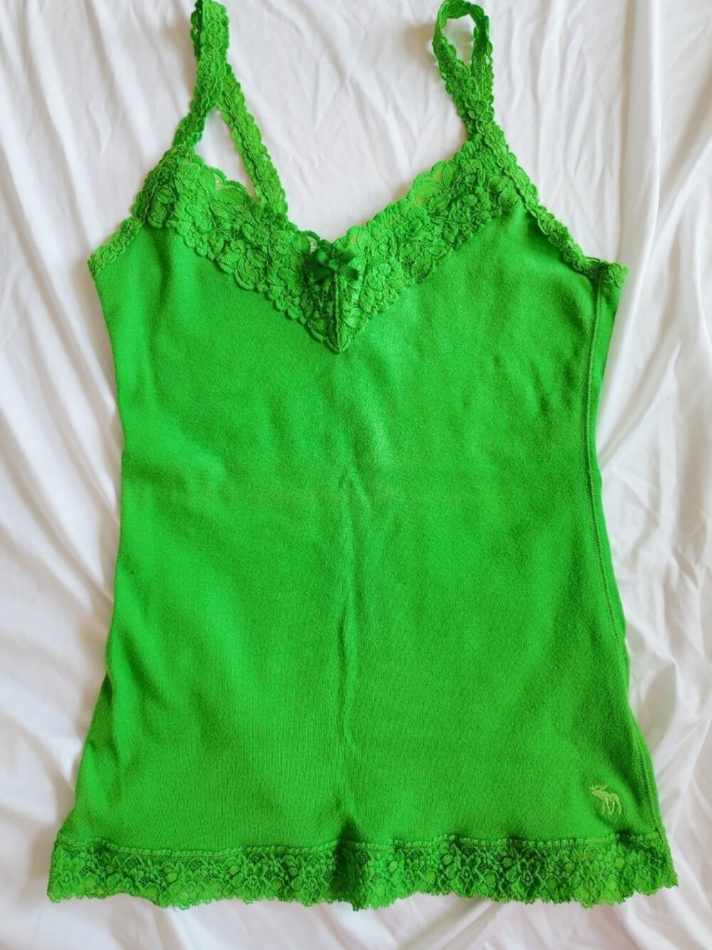 Y2K Abercrombie Lace Trim Cami Tank Top Green Size L Large Vintage 2000s